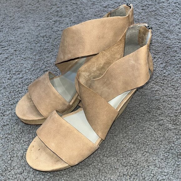 Eileen Fisher Ellis Earth Taupe Tumbled Nubuck Suede Block-Heel Sandals EUC - 11 - Picture 1 of 8
